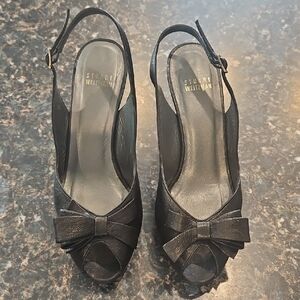 Stuart Weitzman Black Bow Slingback Heels